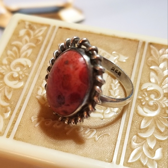 VTG Red Ocean Jasper Hand Crafted Sterling Ring - Picture 6 of 8